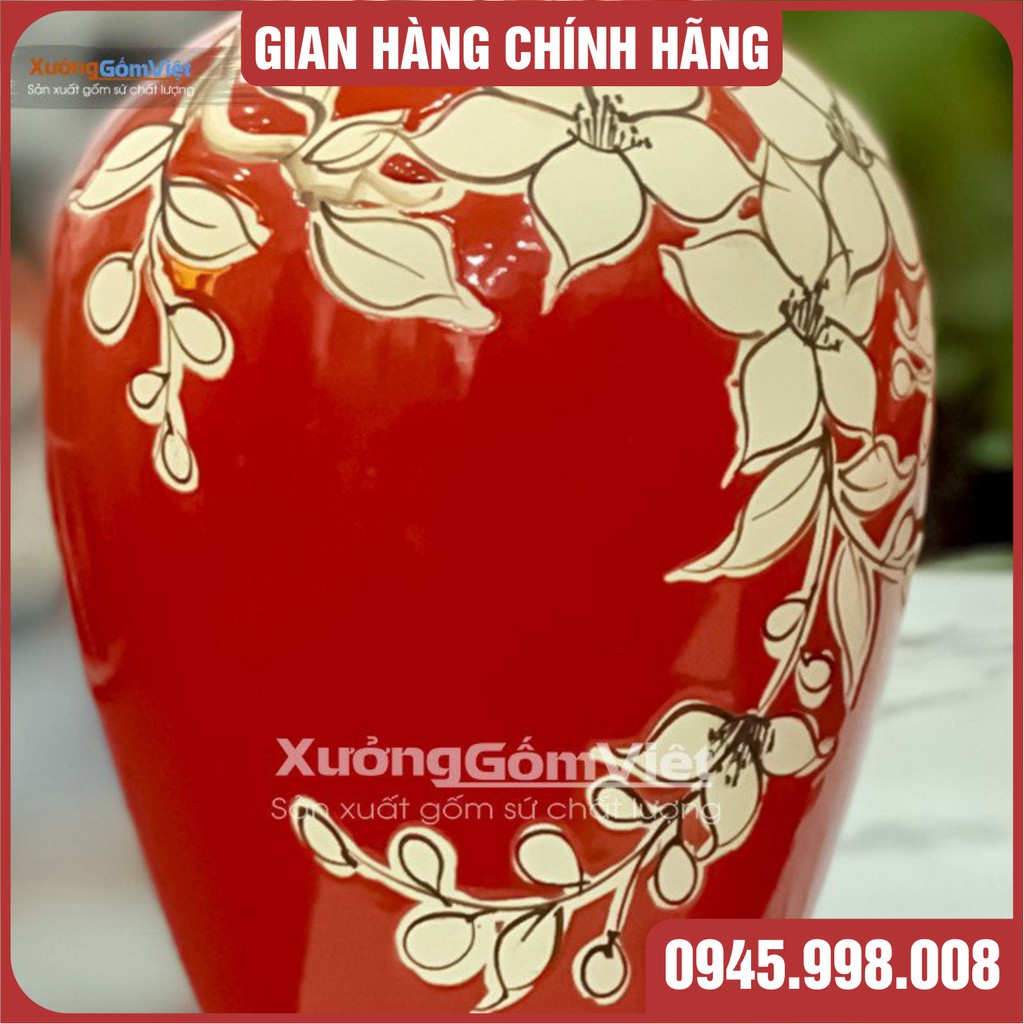 BÌNH HOA [ FREESHIP Toàn Quốc ] sứ Bát Tràng khắc hoa văn, đảm bảo được độ bền của sản phẩm - XƯỞNG GỐM Vốc