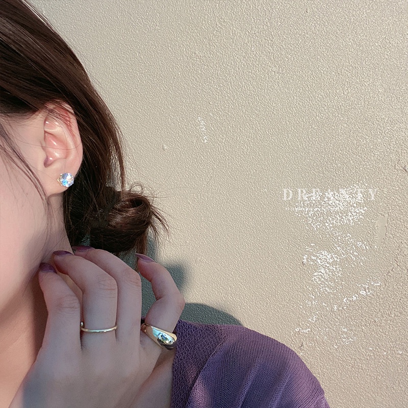 Bông Tai Mạ Bạc Đính Đá Zircon Cỡ Nhỏ Phong Cách Hàn Quốc Độc Đáo Thời Trang Cho Nữ