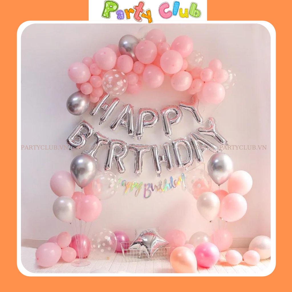 set bóng trang trí sinh nhật màu hồng cho bé