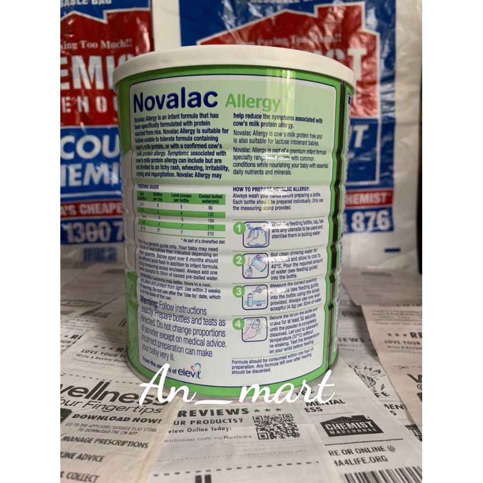 Sữa Novalac  Allergy Premium Infant Formula Nhập Khẩu Nội Địa Úc Hộp 800g Cho Trẻ Dị Ứng Đạm Sữa Bò Hàng Bay AirCargo