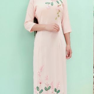Áo dài cam hoa thêu