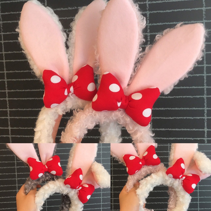 Băng Đô Tai Thỏ Phối Lông Xù Hoạt Hình Đáng Yêu Dành Cho Nữ