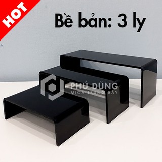 Bộ 3 Kệ Mica Trưng Bày Bóp Ví Nam/Nữ Kiểu Chữ U (Đen) - Dày 3 ly
