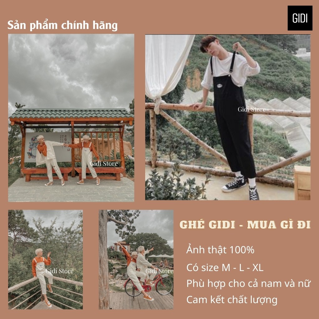 Quần Yếm Pic vải kaki Nam nữ Unisex màu Đen/ Kem Vani Form rộng 💥 Phối đồ cực xinh -  DÁNG SUÔNG ULZZANG 💥