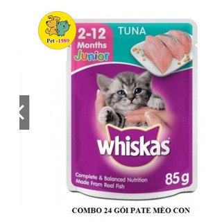 Combo 24 gói pate whiskas junior thức ăn dinh dưỡng cho mèo con | gói 85g