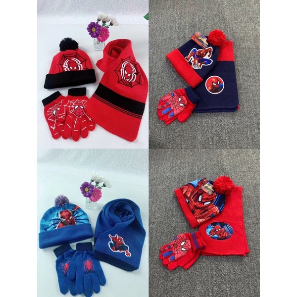 Bộ KHĂN + MŨ+ GĂNG TAY  3in 1 hình siêu nhân cho bé