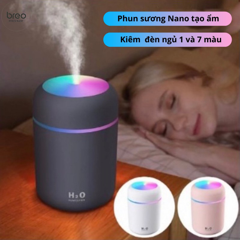 [Dưỡng Ẩm]Máy phun sương tạo độ ẩm khuếch tán tinh dầu DQ107 H2O tích hợp đèn ngủ 7 màu siêu đẹp SunQueen