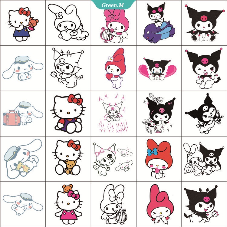 Hình Xăm Dán Hoạt Hình Melody Cinnamoroll Kuromi Hello Kitty Dễ Thương Chống Nước Lâu Trôi Giặt Được