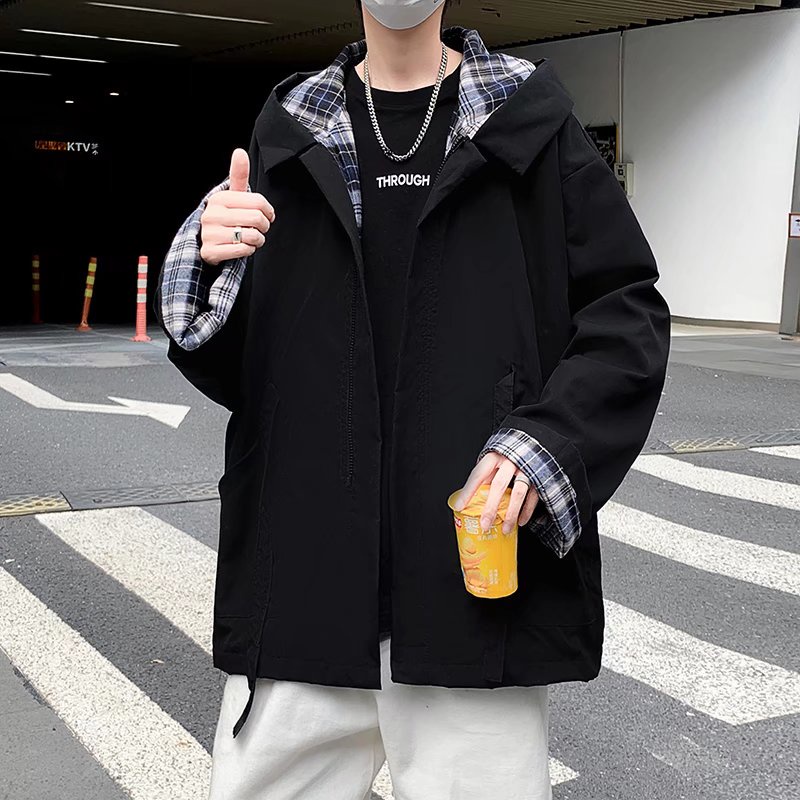 Áo Khoác Gió Dáng Rộng Có Mũ Trùm Kiểu Hồng Kông Đường Phố Cá Tính Cho Nam Cỡ M-3XL