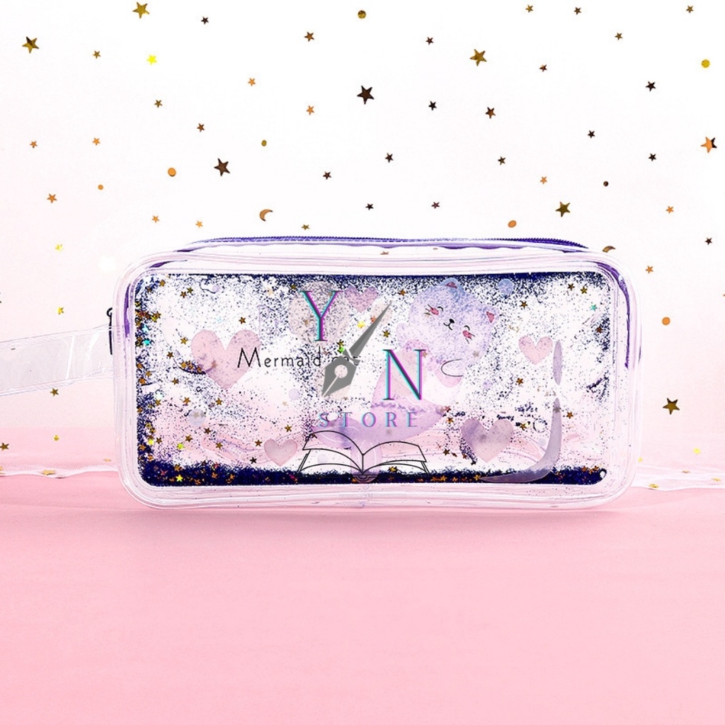 Hộp Bút Trong Suốt Nhựa PVC Chống Nước Cát Nhũ Siêu Xinh