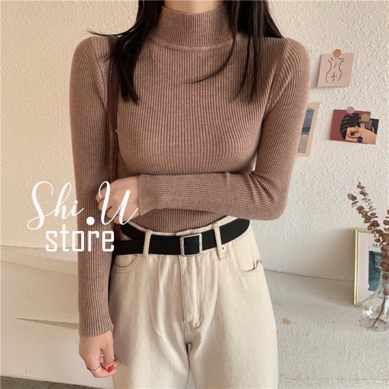 Áo Len Tăm Nữ Cổ Lọ 3 Phân Tay Dài Trơn Ôm Body Mềm Mịn Co Giãn Nhiều Màu