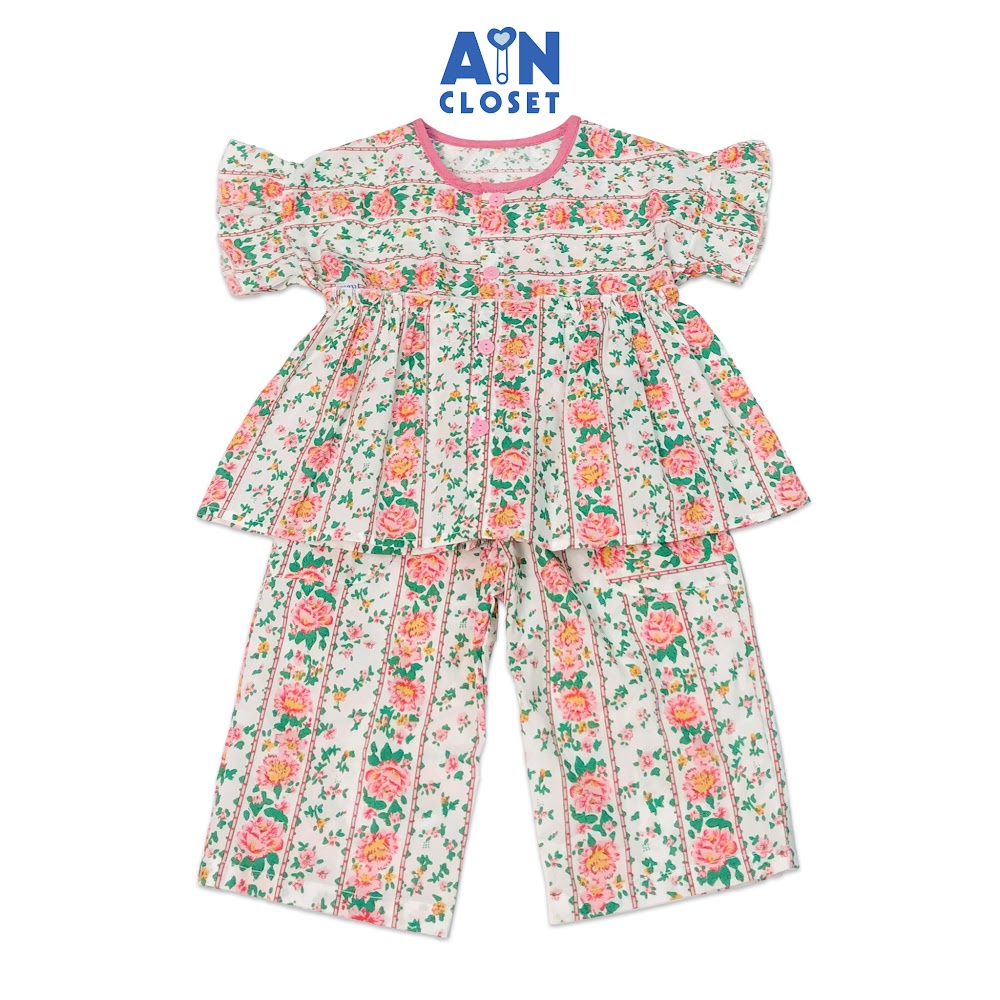 Bộ quần dài áo táy ngắn bé gái họa tiết Hoa hồng leo cotton - AICDBT9SKUB9 - AIN Closet