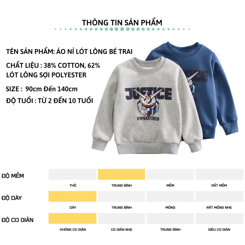 Áo thun nỉ bé trai dài tay 27Kids áo nỉ da cá lót lông nam cho trẻ từ 2-10 tuổi BLSS1