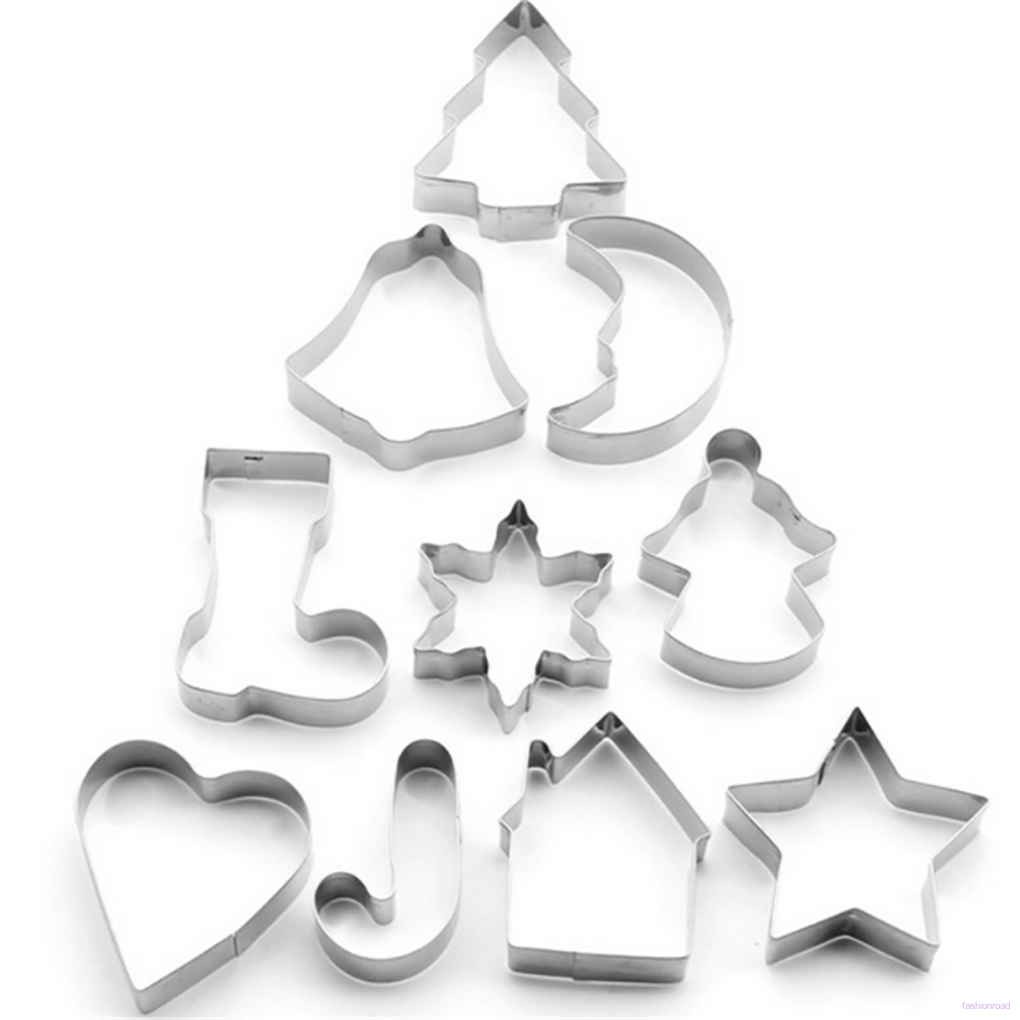 10pcs/set Stainless Steel Christmas Cookie Cutters Xmas Tree Star House Bells Snowflake Baking Cake Biscuit Fondant Mold fashionroad.vn