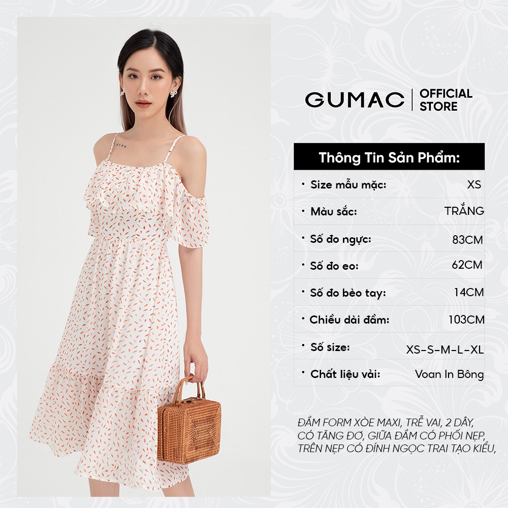 [Mã MABR07062 giảm 8% tối đa 50K đơn từ 249K] Đầm hoa nhí nữ trễ vai GUMAC thiết kế tiểu thư DB494 | BigBuy360 - bigbuy360.vn