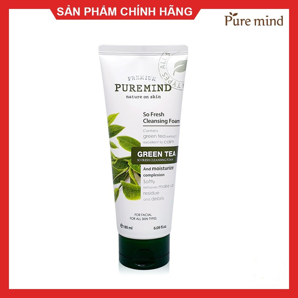 Sữa Rửa Mặt Trà Xanh Chống Oxy Hóa, Dùng Cho Da Dầu Mụn Puremind Green Tea Cleansing Foam 100ml&180ml