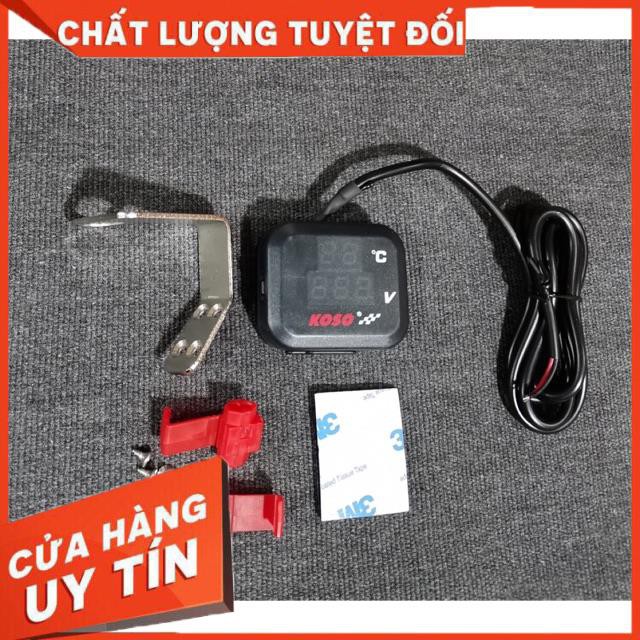 Đồng hồ 3in1 đo nhiệt độ, đo bình, cổng sạc usb Koso màu xanh & đỏ