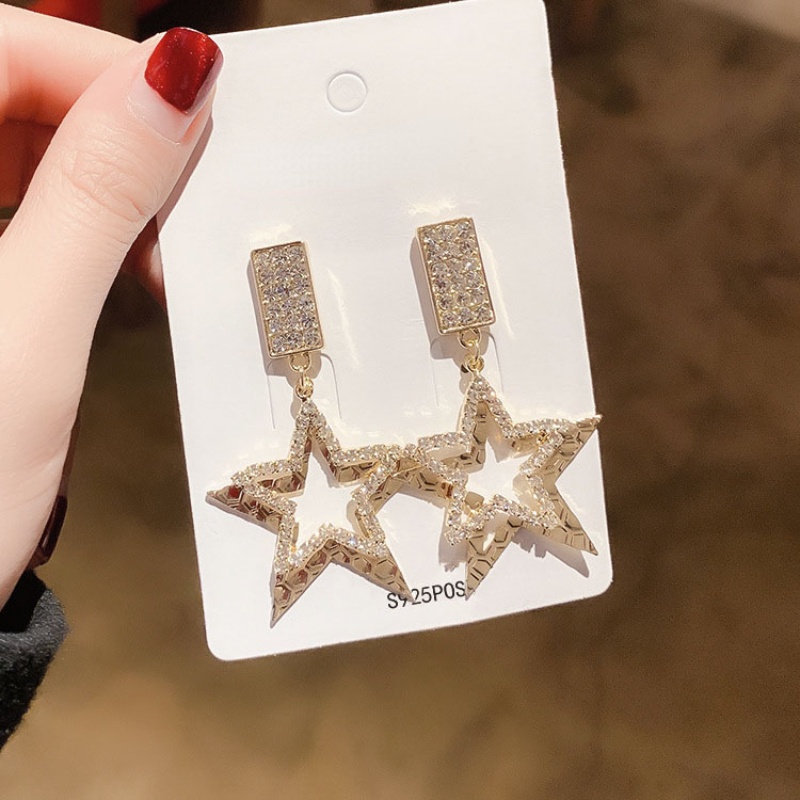 Bông Tai Mạ Bạc 925 Hình Ngôi Sao Đính Đá Thời Trang