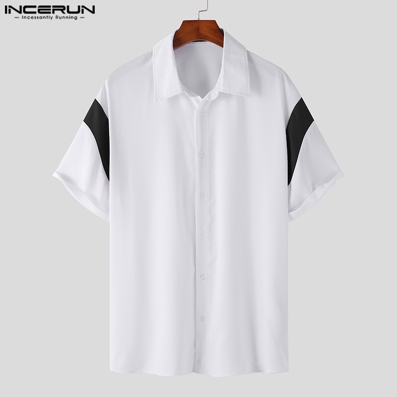 Áo sơ mi INCERUN tay lửng màu trơn phong cách Hàn Quốc cho nam