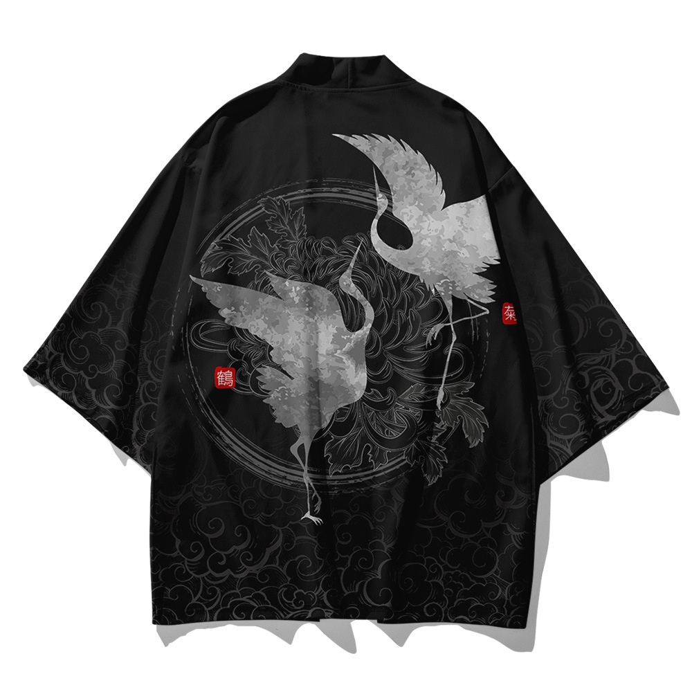 Bộ Đồ Kimono Nhật Bản Màu Đen In Họa Tiết Phong Cách Samurai Cổ Điển Dành Cho Nam Và Nữ