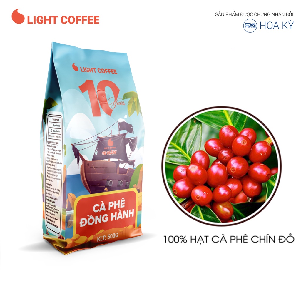 Cà phê Đồng Hành kỷ niệm 10 năm Light Coffee, vị đắng mạnh, thơm quyến rũ gói 500g