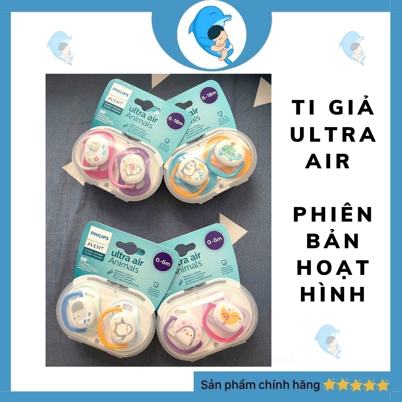 Ti Giả/Ty Ngậm AVENT ULTRA AIR Chỉnh Nha, Chống Vẩu Phiên Bản Hoạt Hình Giúp Trấn An Tự Ngủ Cho Bé