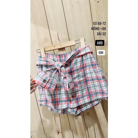 Quần váy caro hồng kiểu somi cột vạt size S-M.A08
