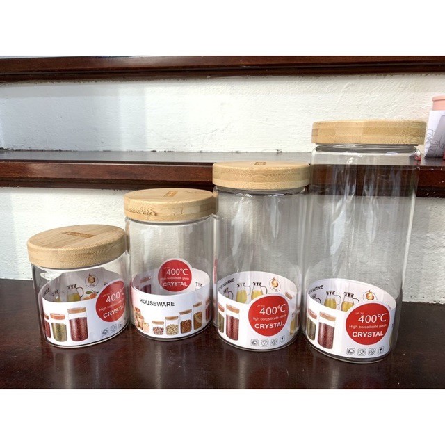 SALE GIÁ SỈ TẠI XƯỞNG LỌ HŨ BÌNH THỦY TINH NẮP GỖ ĐỰNG GIA VỊ CAFE ĐƯỜNG NGUYÊN LIỆU THỰC PHẨM CHỊU NHIỆT CAO CẤP 3 CỠ