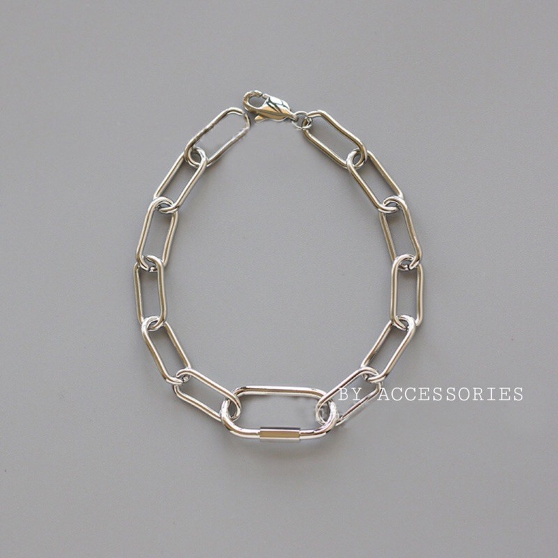 Lắc tay titan unisex xích chữ nhật rỗng lớn không gỉ