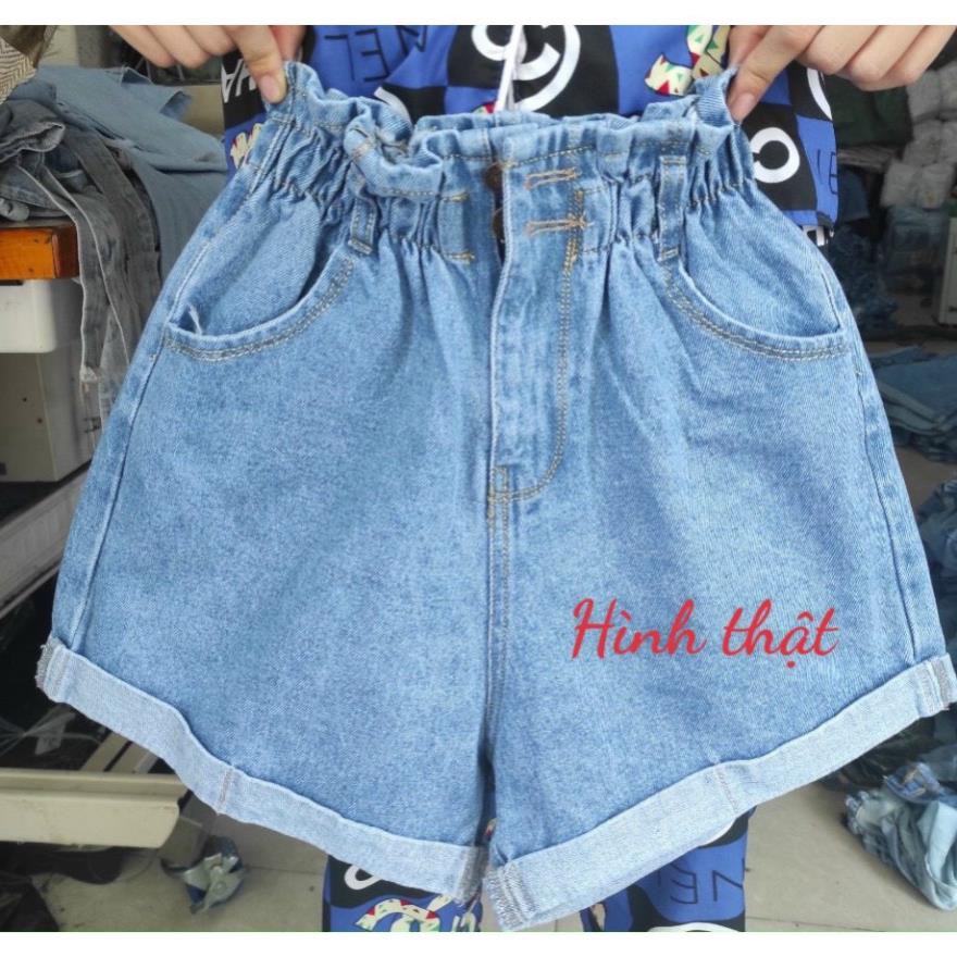 Quần Short Jean Lưng Thun, Quần Jean Đùi Nữ Ngắn Ống Rộng 2 Khuy Lưng Co Giãn Ulzzang, Labibi  ྇  ྇