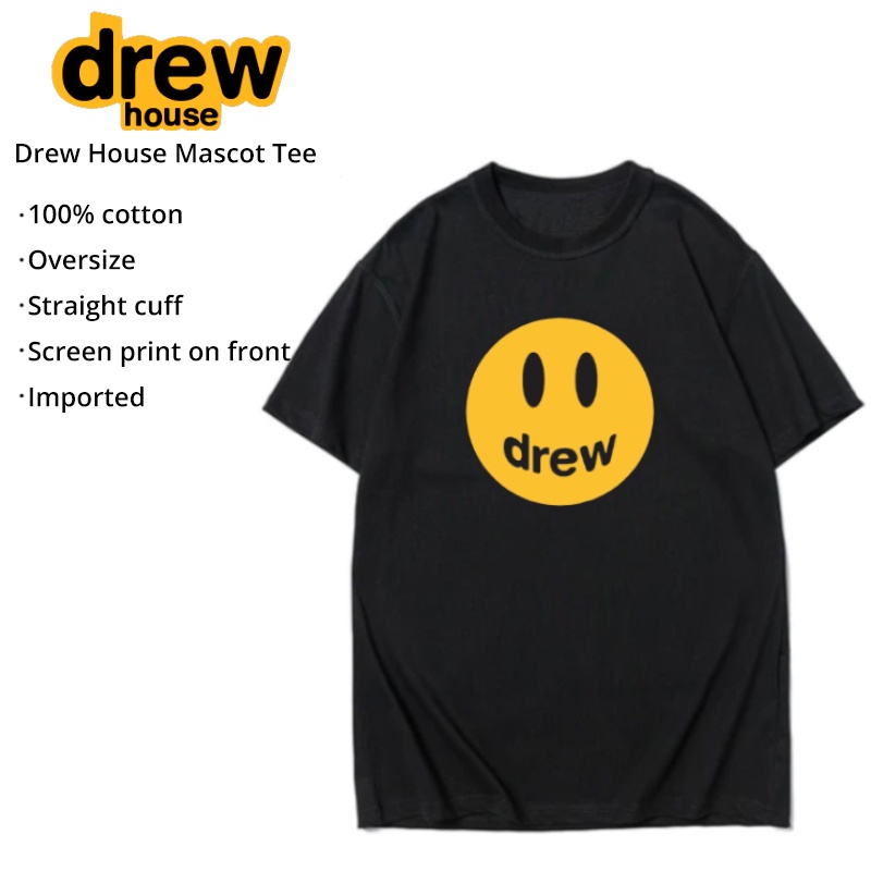 Áo thun DREW mặt cười tay lỡ form rộng vải Cotton