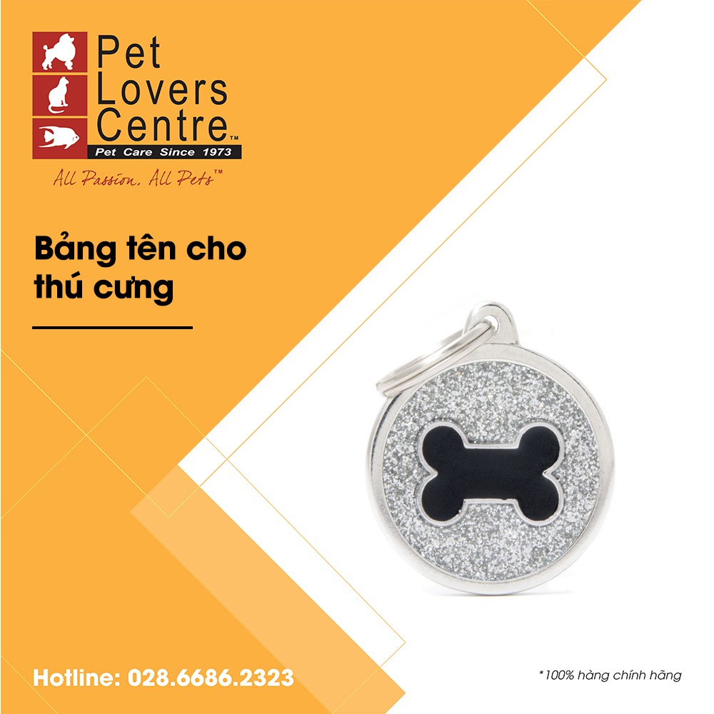 [Xuất xứ Ý] Bảng tên chó mèo khắc nội dung theo yêu cầu / Pet tag CIRCLE w BONE - GLITTER