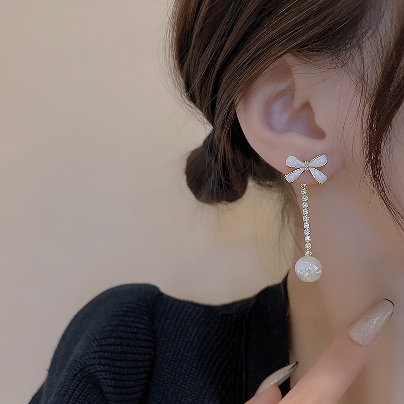 Bông Tai Hình Nơ Đính Ngọc Trai Phong Cách Hàn Quốc Hàng Mới Dành Cho Nữ 2022