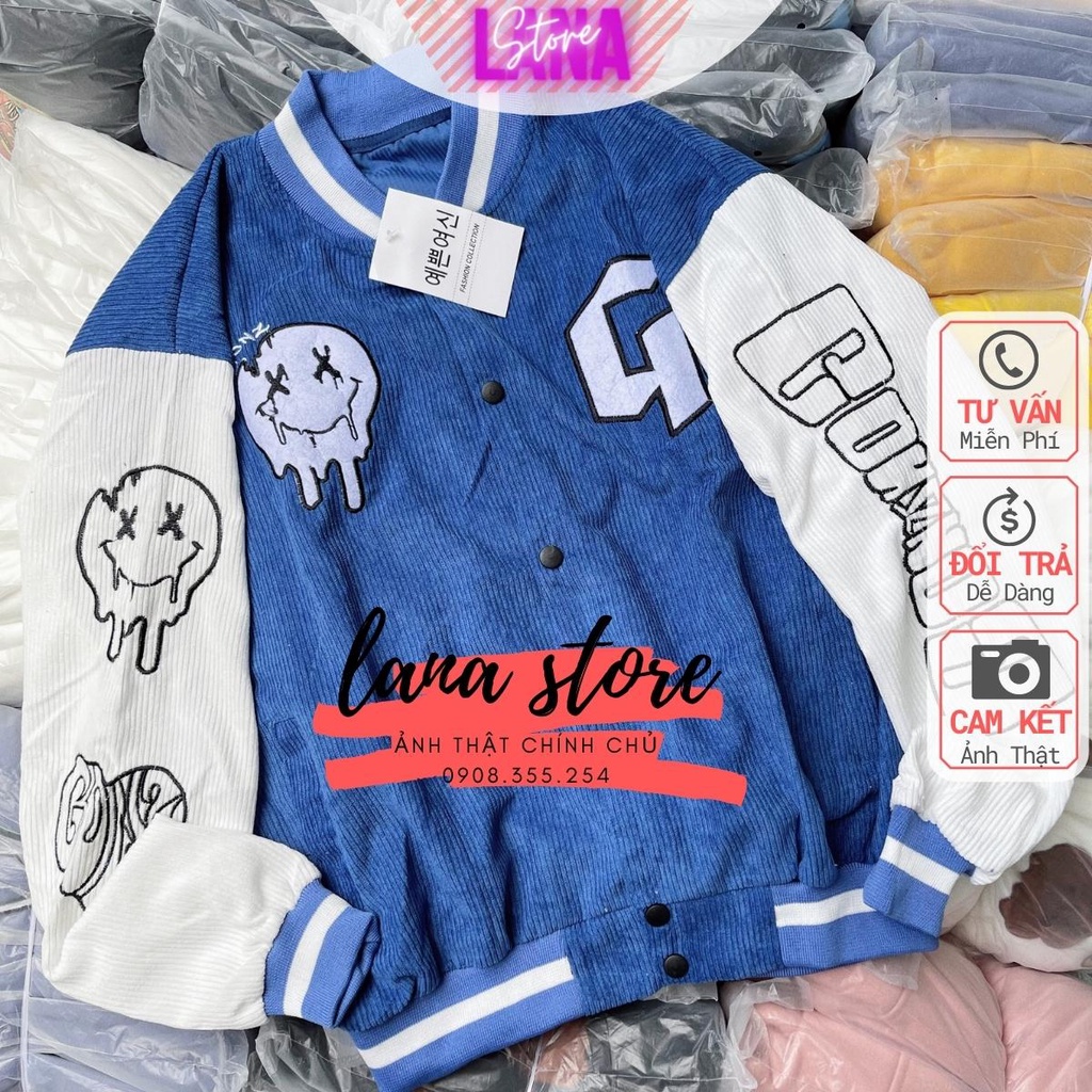 Áo Khoác Bomber Nhung Tăm nam nữ thêu chữ G form cực đẹp, Áo khoác unisex nam nữ
