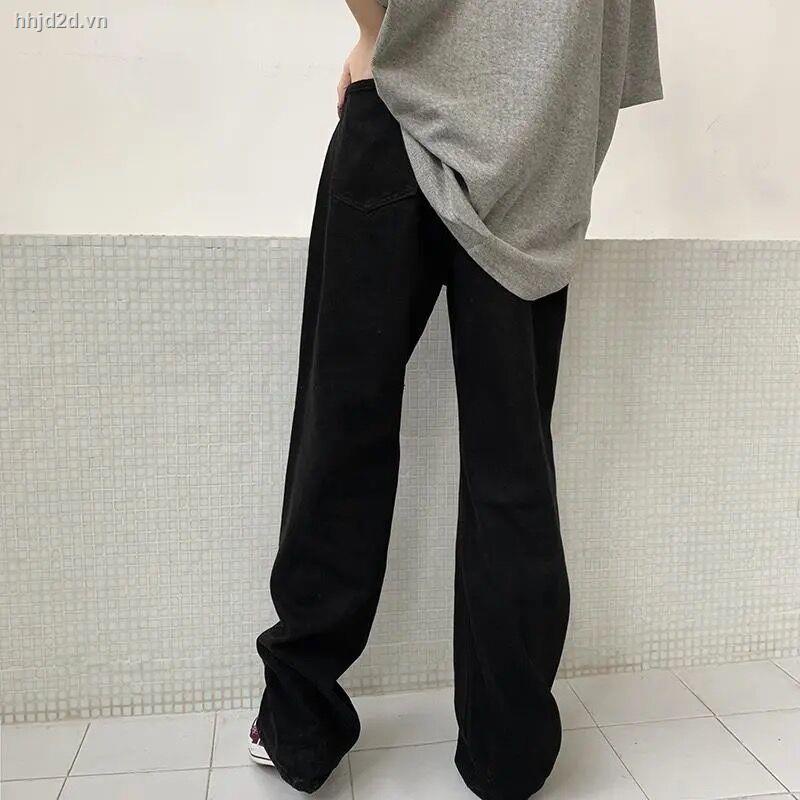 Quần jean lưng cao ống rộng thời trang Harajuku mùa xuân thu 2021 năng động cho nữ