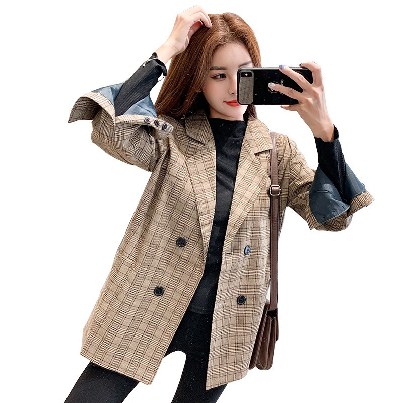 Áo Khoác Vest Kẻ Sọc Caro Phong Cách Retro Hàn Quốc Thời Trang Thu Đông Mới 2020 Cho Nữ