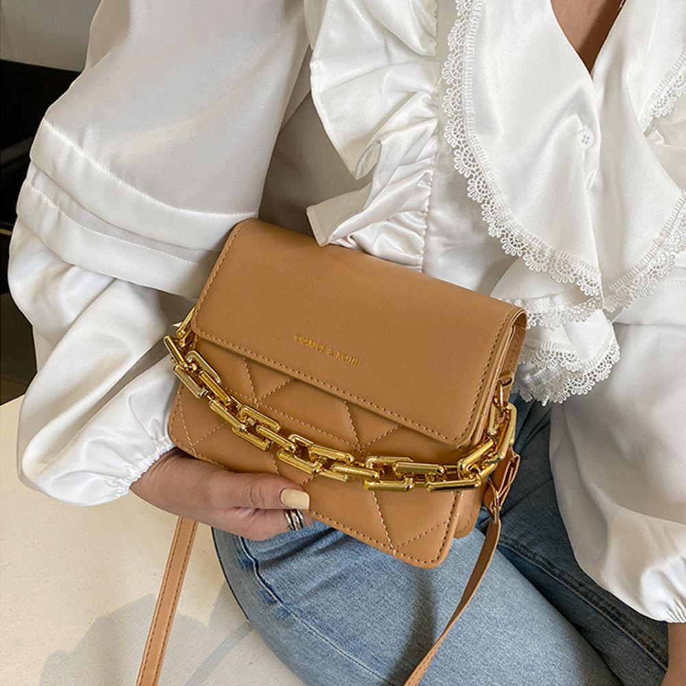 Túi Đeo Chéo Bằng Da PU Phối Dây Đeo Sợi Xích Thời Trang Cho Nữ