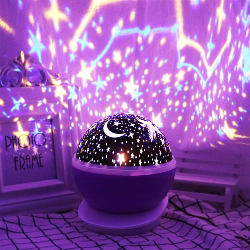 Đèn LED chiếu bầu trời đầy sao xoay được sử dụng pin hoặc sạc USB 4AA