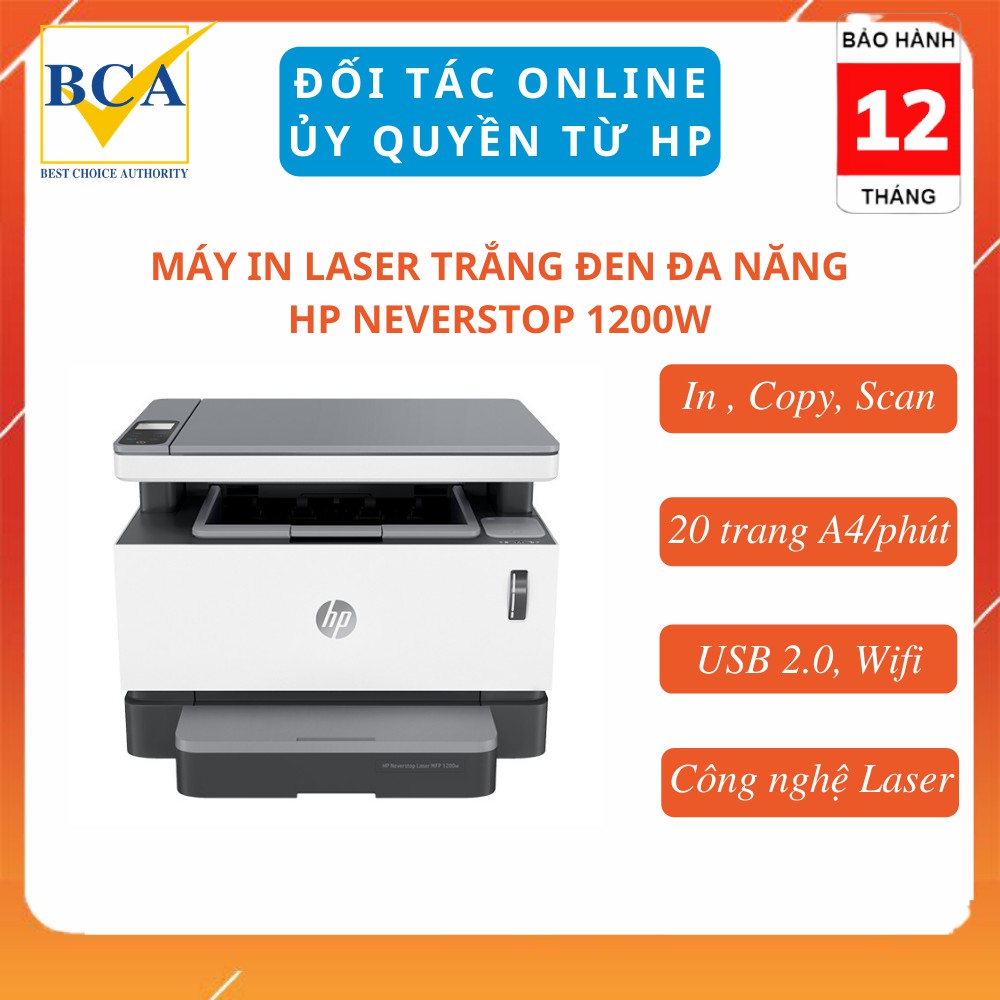 Máy in Laser trắng đen đa năng HP Neverstop Mfp 1200w (In, Copy, Scan, Wifi) _ 4RY26A
