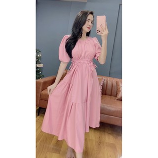 Đầm tay phồng dây rút eo (hình thật-video)