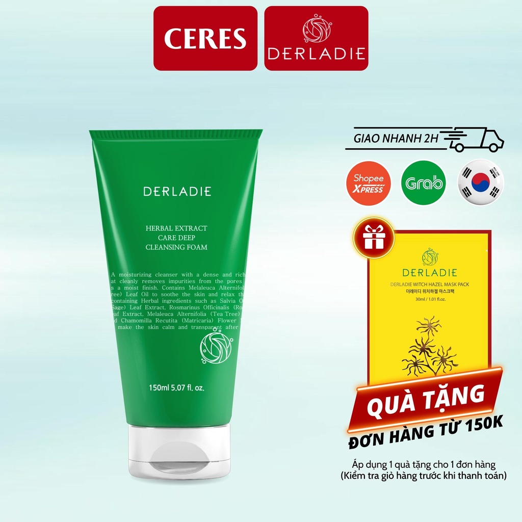 Sữa Rửa Mặt Derladie Tràm Trà Sạch Sâu Kiềm Dầu Herbal Extract Care Deep Cleansing Foam 150ml