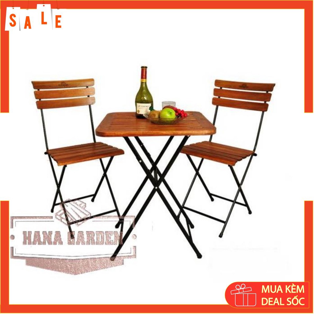 BỘ BÀN GHẾ CAFE, BÀN GHẾ NGOÀI TRỜI HOT SALE BÀN GHẾ GỖ XẾP FANSIPAN CHÂN SẮT TĨNH ĐIỆN GIÁ TỐT - 1 BÀN 2 GHẾ