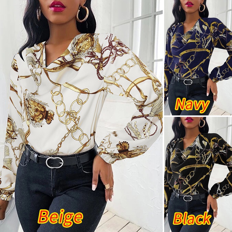 Áo kiểu nữ ZANZEA ôm dáng tay dài cổ tròn cổ tay phối chun co giãn in họa tiết kiểu cổ điển gợi cảm thời trang