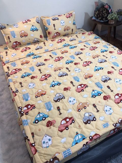 Bộ ga gối chăn hè poly cotton 2m2 (chat chọn mẫu)