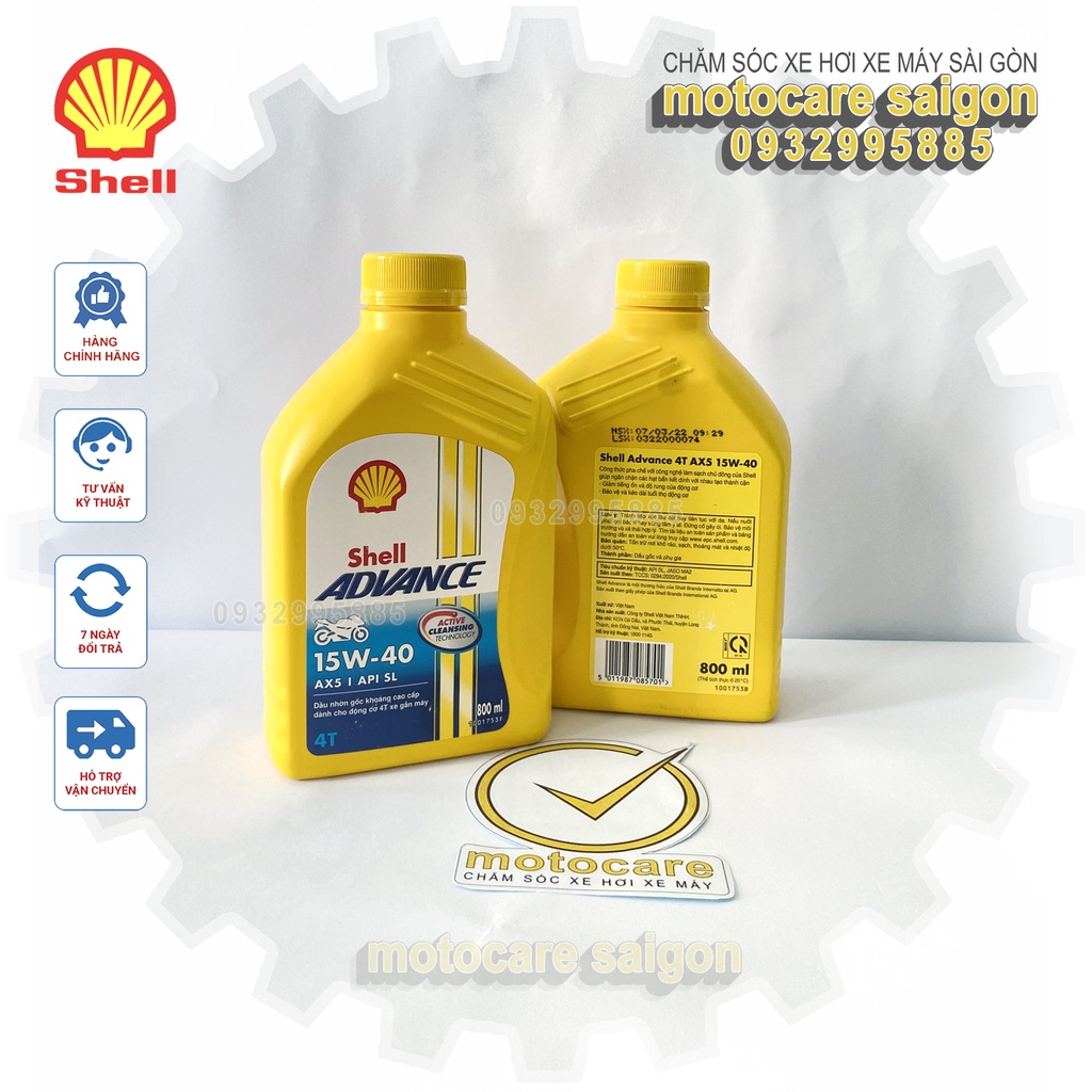 Nhớt Shell Advance 15w-40 AX5/ API SL dầu nhờn gốc khoáng cao cấp cho động cơ 4T xe gắn máy, an toàn cho người sử dụng