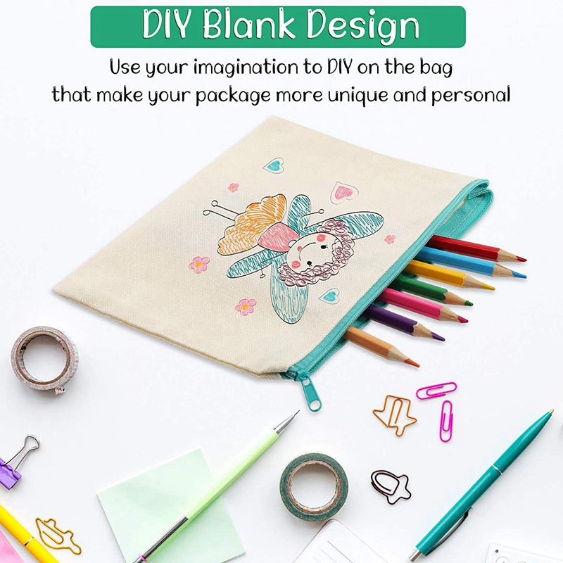 Set 15 Túi Đựng Bút Bằng Vải Canvas Cotton Trơn Có Khóa Kéo DIY