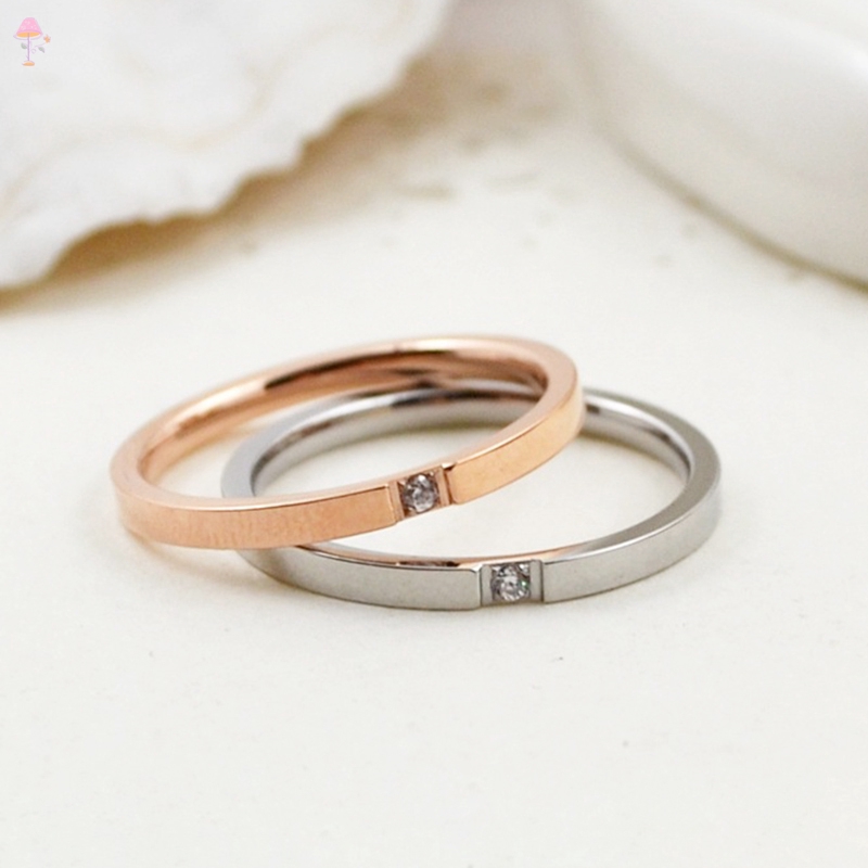 Nhẫn thép titan đơn giản đính đá màu vàng/bạc Size 4 5 6 7 8 9 10