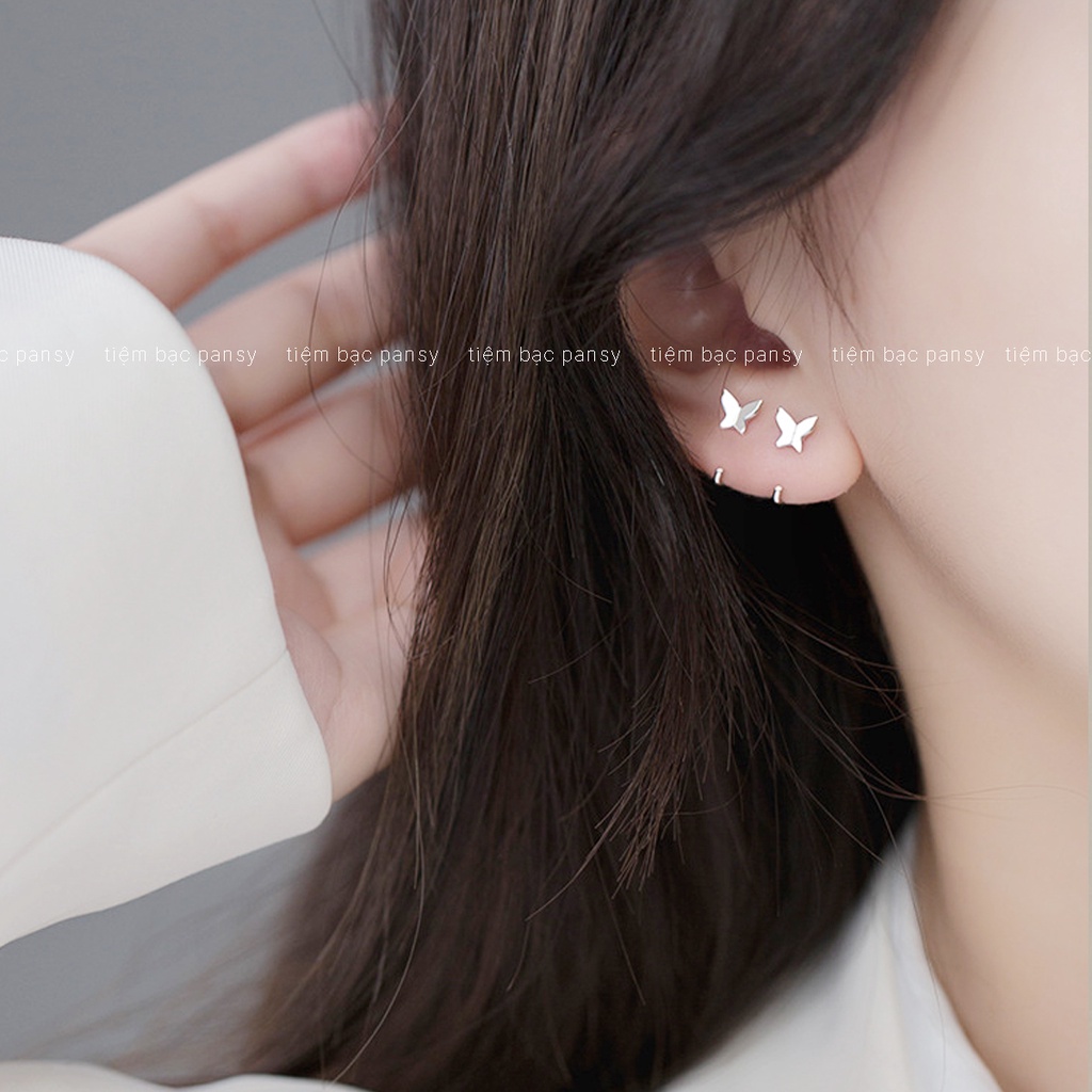 Khuyên tai bạc nữ PANSY dạng kẹp cánh bướm xinh xắn, bông tai kẹp vành bằng bạc thật cá tính