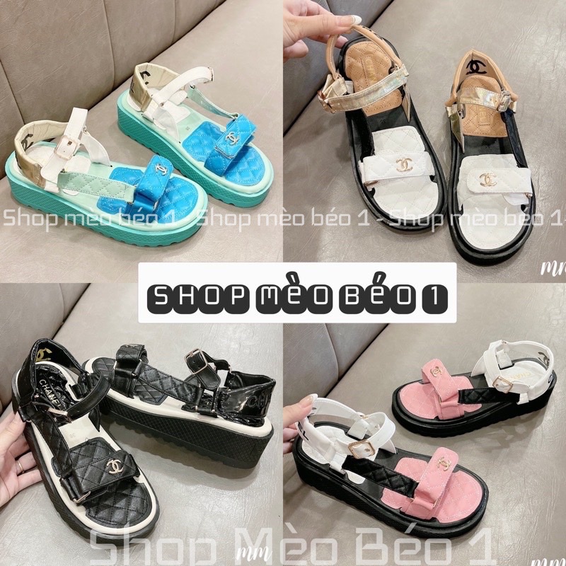 Sandal thể thao quai dán ngang phối màu đế cao fullbox