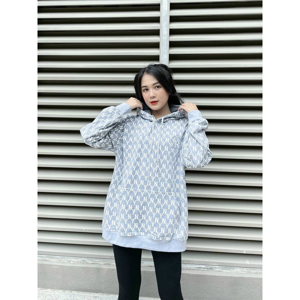 ÁO HOODIE CHUI CÓ MŨ M L B LA NY MONOGRAM HÀN QUỐC